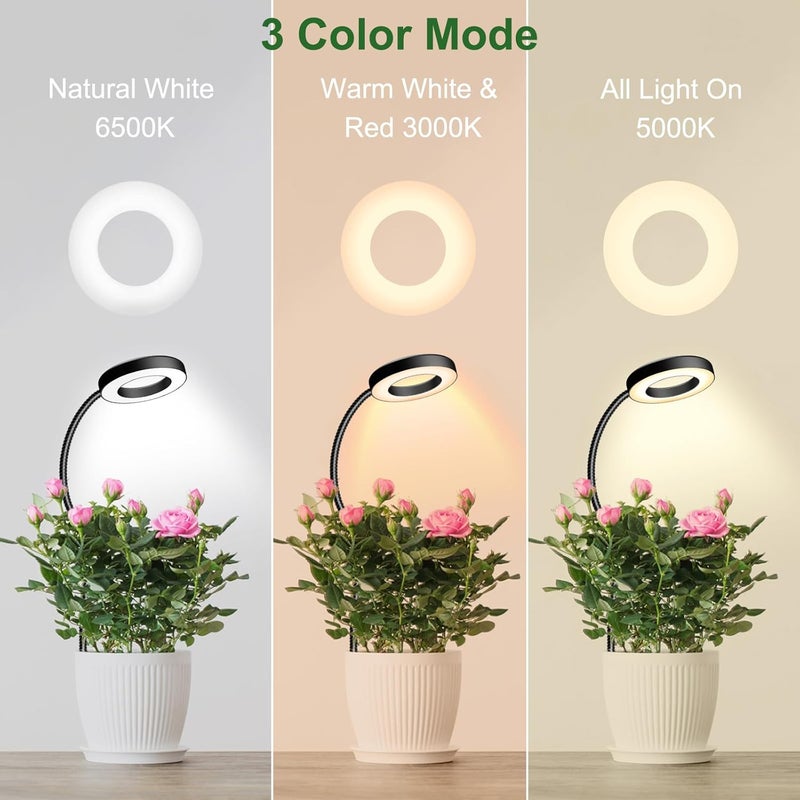 wolezek 2 in 1 Grow Lights for Indoor Plants, 3 Colors Plant Lights for Indoor Growing with 360° Gooseneck, 48 LEDs Full Spectrum Plant Grow Lights Indoor, 6/12/16H Timer, 5 Brightness, Black 1 Pack - Image 3